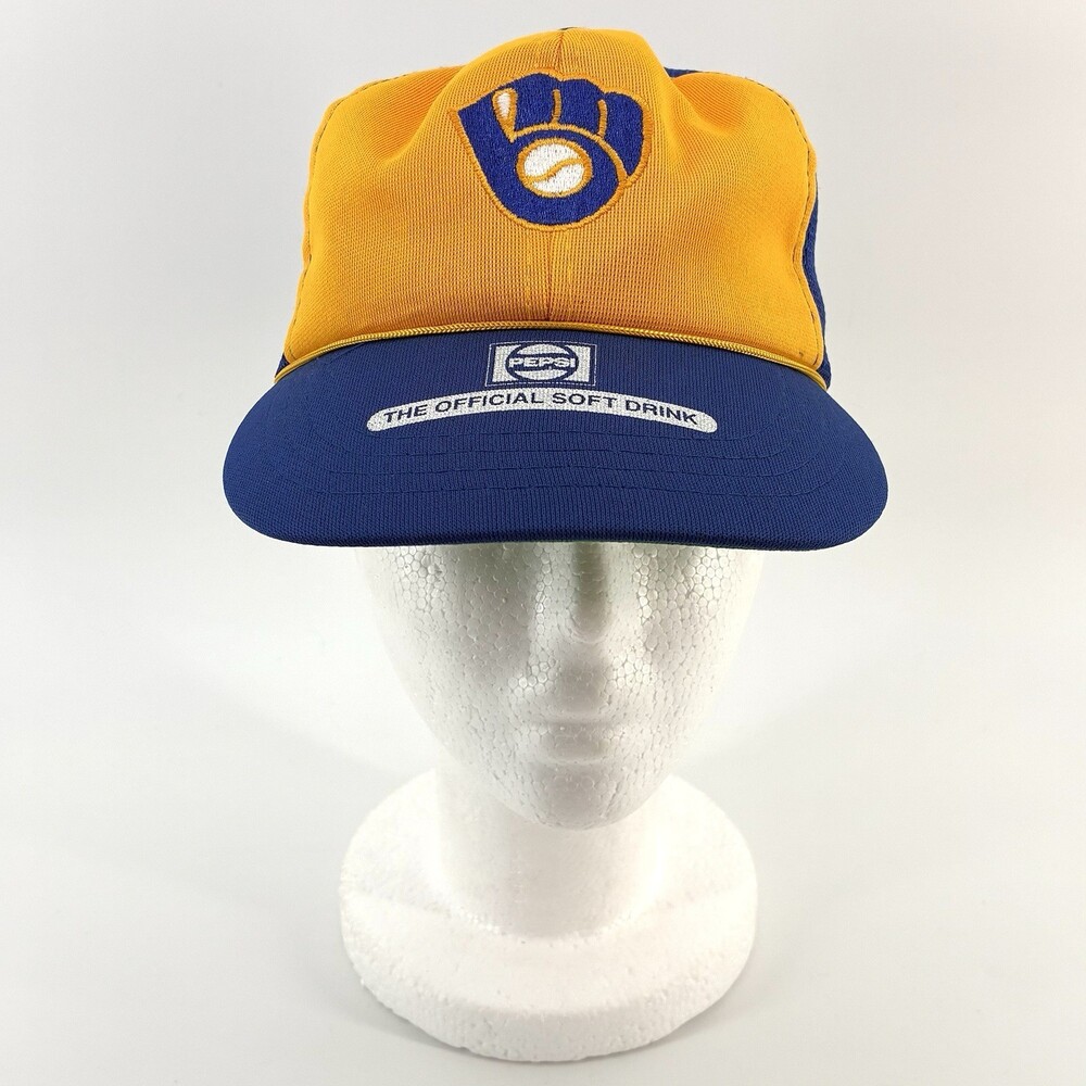 Vintage 80s Milwaukee Brewers Pepsi Trucker Snapback Hat MLB Mesh Cap (W9)